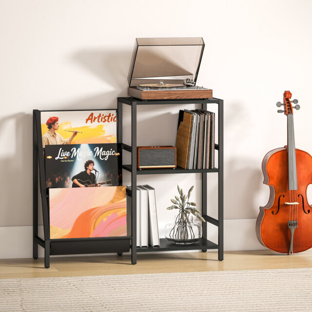 HOMCOM Record Player Stand with Vinyl Record Storage