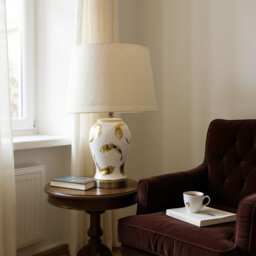 65cm Ceramic Table Lamp with Fabric Shade - Modern Bedside Lamp for Living Room Bedroom or Home Office Lighting