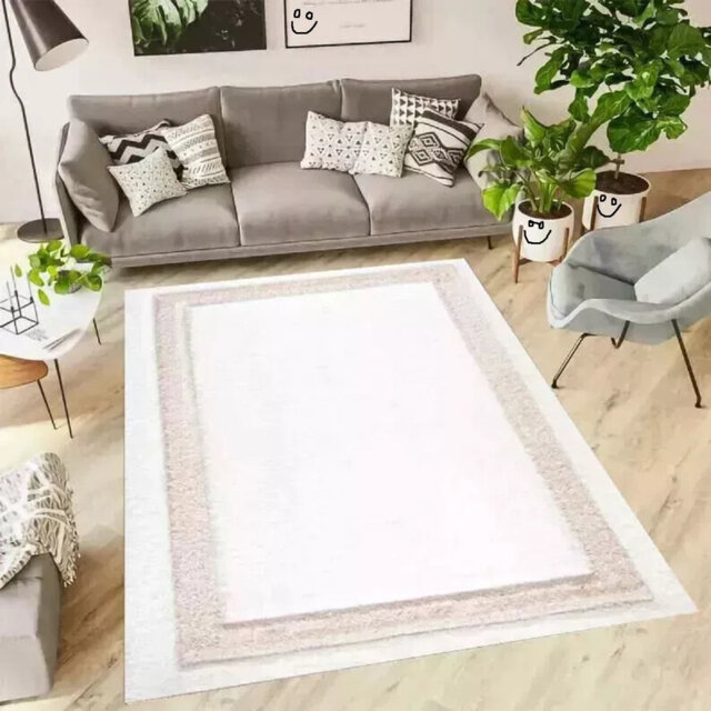 Luxury Shaggy Rug Bordered Solid Design Large Area Rug For Bedroom Living Room Fluffy Floor Mats Small Door Mats
