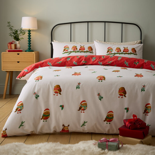Christmas Robins Reversible Duvet Cover Set