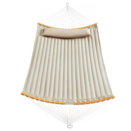 Upholstered outdoor hammock with separable bamboo poles