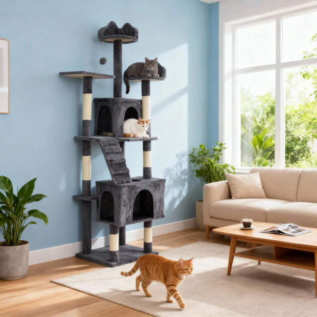 "72"" Cat Tree for Large Cats, Tall Cat Tower with 6 Scratching Posts, Large Top Perch, Balls & Sturdy Heavy Duty House for Adult Big Indoor Cats"