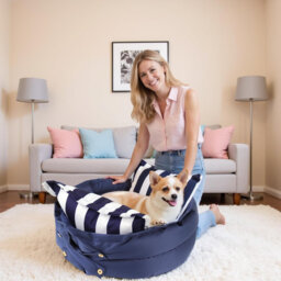 Man Friend Comfort Wowmax Calming Dog Bed For Medium Size Dogs Up To 18.1 kg, Round Dog Beds With Removable Washable Cover, Anti-Anxiety Dogs Beds, Pe