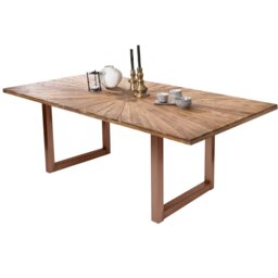 Samira Teak Solid Wood Top Metal Base Dining Table