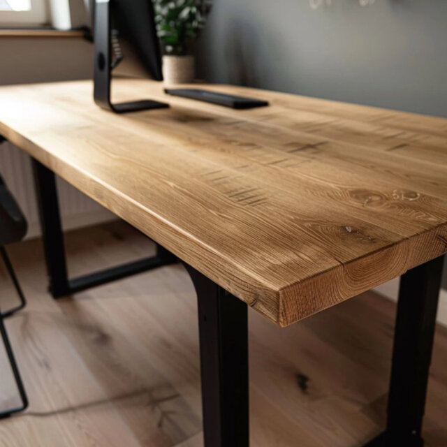 Rustic Redwood Solid Wood Stainless Steel Executive Desk