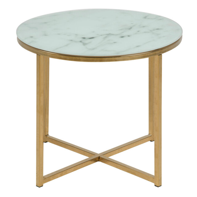 Alisma Round Side Table with Crystal Clear Marble Glass Top & Gold Legs