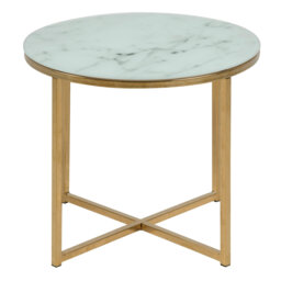 Alisma Round Side Table with Crystal Clear Marble Glass Top & Gold Legs