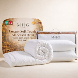 10.5 Tog Duvet & Duvet Pillow Set -Soft Striped Microfibre, Hypoallergenic Hollowfibre Filling