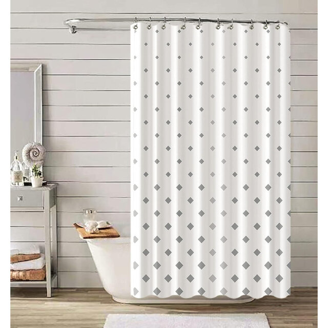 72×72in Water Droplet Shower Curtain, Anti-Mould Washable Fabric with 12 Hooks