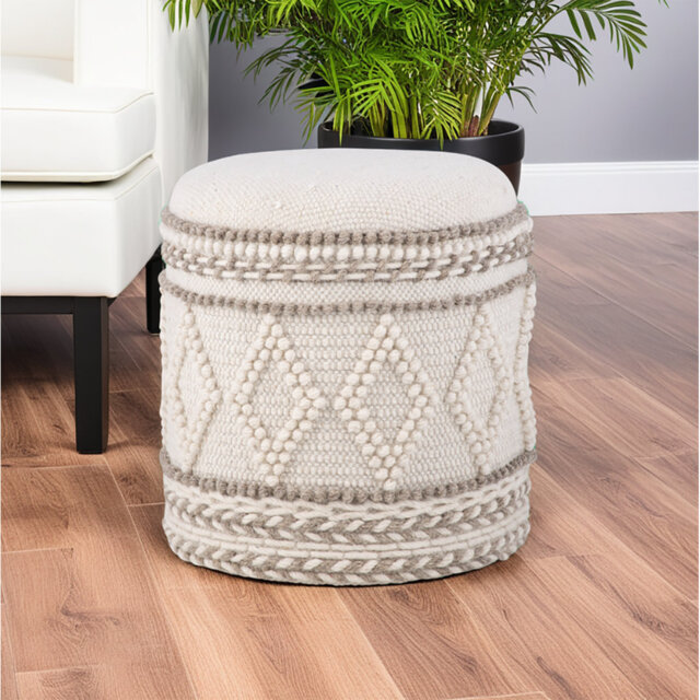 Cream Boucle Upholstered Ottoman Footstool Pouffe Footrest Stool 40cm for Living Room or Bedroom