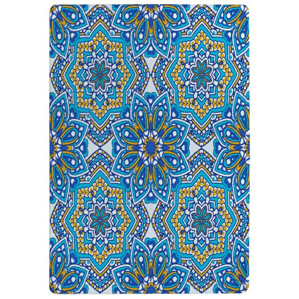 Hughes Embellished Tiles Designer Shaggy Blue Rug