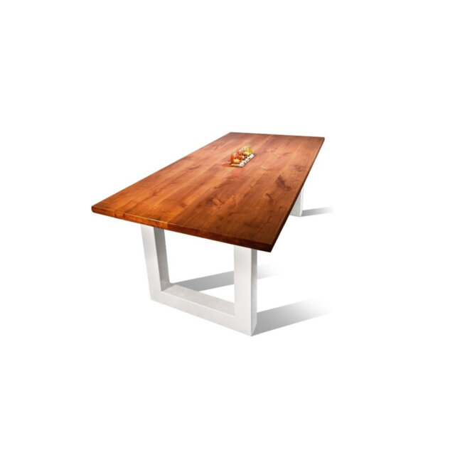 Mediapolis Oak Solid Wood Top Metal Base Dining Table