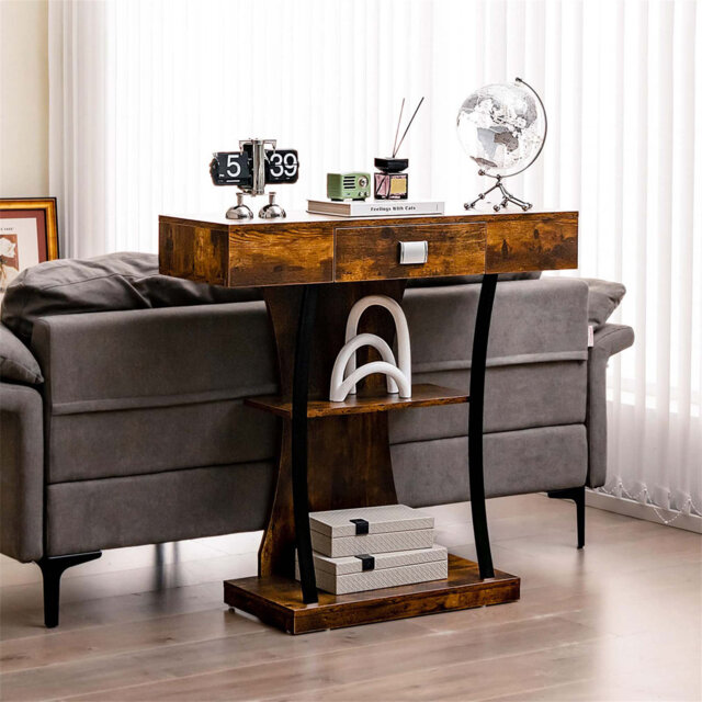 Rustic T Shape Console Table with Storage Drawer, Entryway Furniture