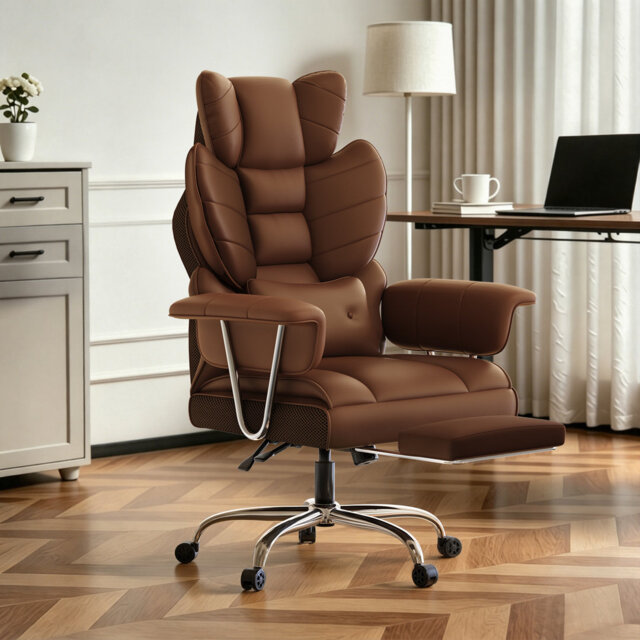Ergonomic High Back Executive Office Chair with Retractable Footrest, Lumbar Support and Adjustable Height