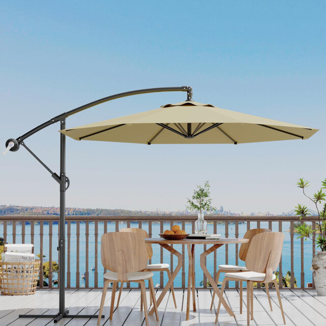 300cm Cantilever Patio Umbrella with 360° Rotation, Crank and Tilt, Sturdy Outdoor Parasol with Cover & Base for Terrace, Garden, Pool,Grey
