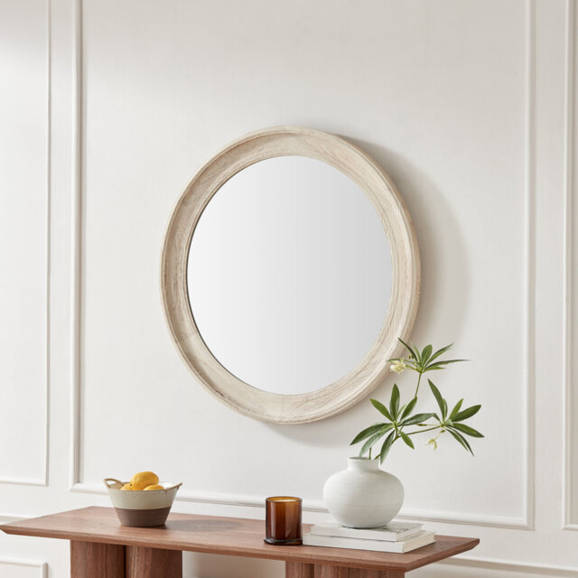 Becca Solid Wood Circular Hallway Wall Mirror - Simple Rustic Design