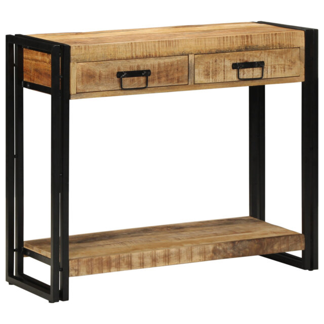 Console Table Brown, Black Solid Rough Mango Wood, Iron