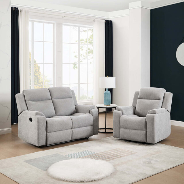 Orka 1+2 Seater Fabric Manual Recliner Living Room Sets Set Blue