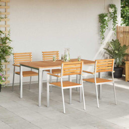 Garden Dining Set 5 Pcs Solid Teak Wood & Stainless Steel
