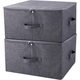 45X35x25cm Foldable Storage Boxes With Zip Lid, Tide Up Your Wardrobe Clothes, Office Storage Bins, Kid's Toys Organizer, Beige, Pack Of 2