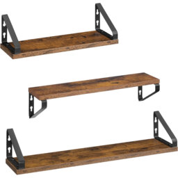 Wall Shelves, Floating Shelves Wall Mounted, Set Of 3, 2 Mounting Ways, 40/50/60 Cm, For Living Room, Bathroom, Kitchen, Rustic Brown And Matte Black