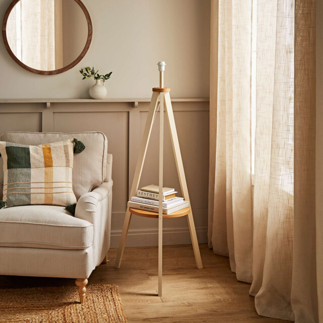 Morrigan Painted Wooden Tripod Shelved Floor Lamp Base