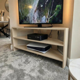 Sage Green Corner Tv Unit Space Saving Media Stand With Shelving For Living Room Bedroom Or Apartment H45 X W110 X D36cm