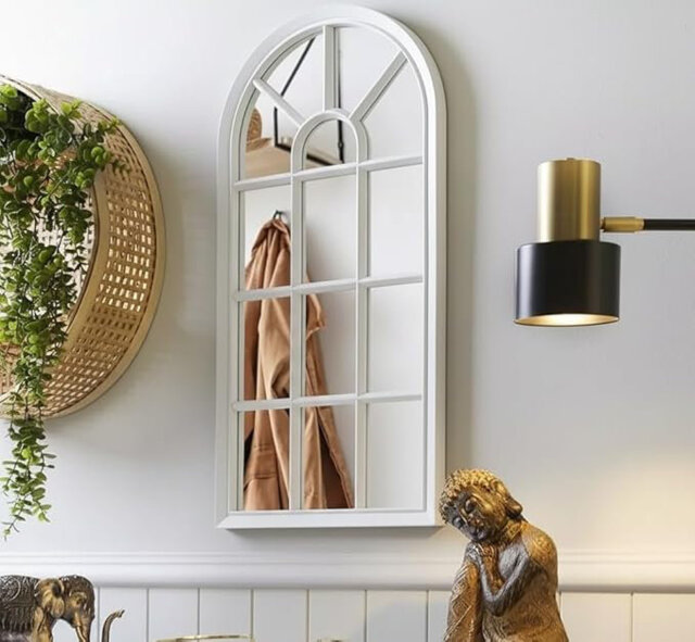 Window Style 70cm Mirror Living Room Decoration Hallway Home Panel Wall Glass (White)