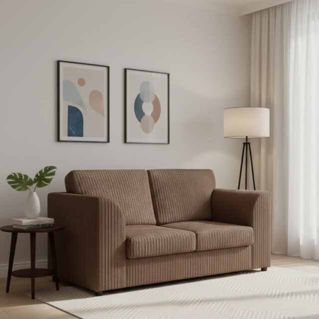 Jumbo Cord 3 Seater Sofa Deep Cushion Full Back Couch In Soft Fabric With Fixed Arms