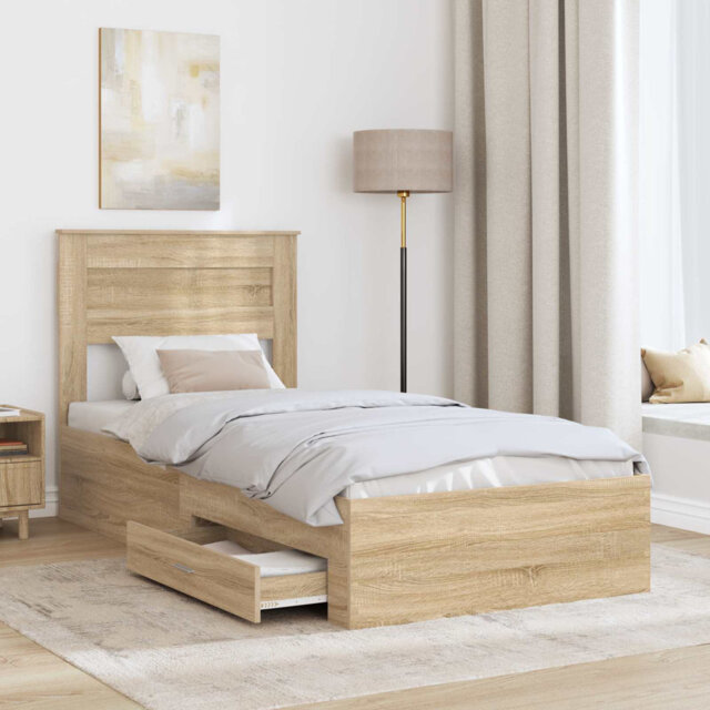 Bed Frame With Headboard Sonoma Oak 90 X 190 Cm Engineered Wood