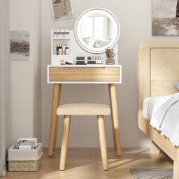 Dressing Table With Led Lighted Mirror, Makeup Vanity Table With Drawer And Stool, 60cm Desktop