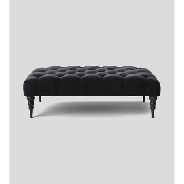 Alyana Rectangle Ottoman Bench with Wooden Legs - Plush Velvet Chesterfield Upholstered Footstool