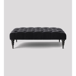 Alyana Rectangle Ottoman Bench with Wooden Legs - Plush Velvet Chesterfield Upholstered Footstool