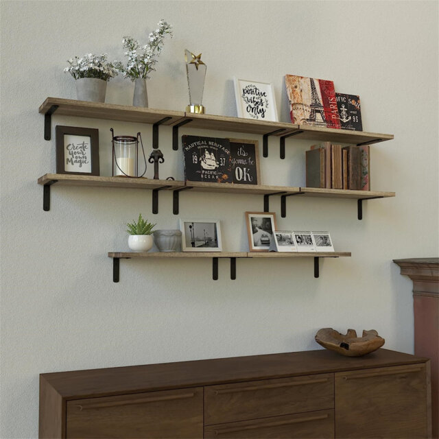 Wooden Wall-Mounted Shelf, Set Of 8 (Light Brown)