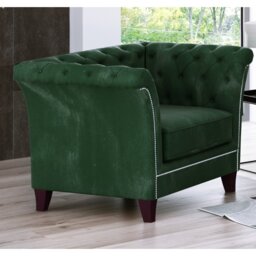 Chesterfield  Armchair Made of Velvet Fabric with Solid Wood Legs