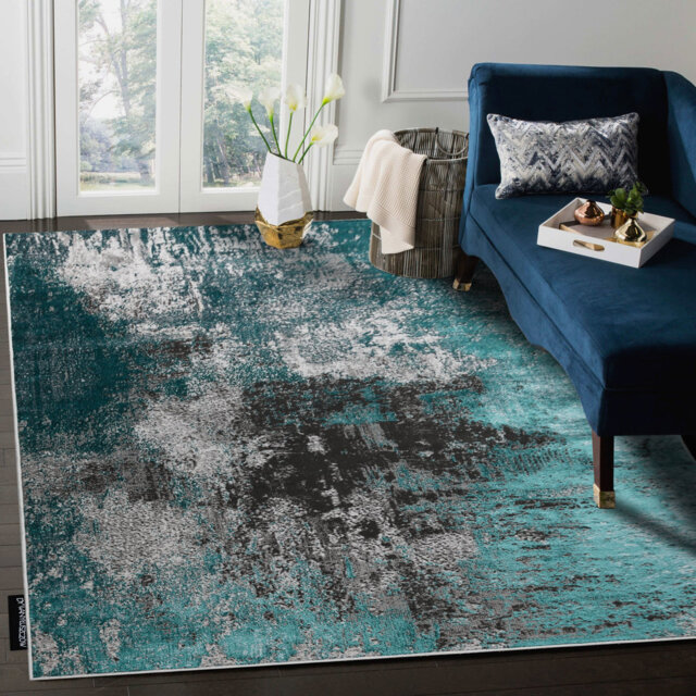 Modern DE LUXE rug for the living room, bedroom, vintage - textured green / anthracite