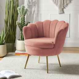 Donata  Modern Velvet Barrel Chair with Channel Tufted Back and Scalloped Seashell Edges