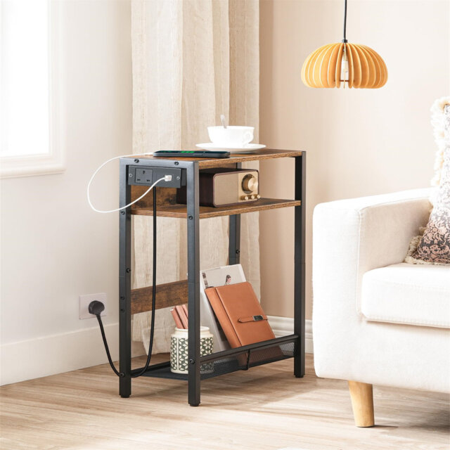 Charging Station, Narrow, Slim Side Table with Storage