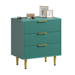 Fluted 3-Drawer Modern Chest of Drawers with Metal Handles & Feet - Anti-Tip Wooden Storage Dresser for Bedroom, Living Room, Hallway & Apartment