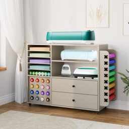 Rolling Craft Cart with 2 Drawers & 24 Vinyl Roll Holders – Craft Storage Organizer on Wheels for Craft Room, DIY Projects, Grey
