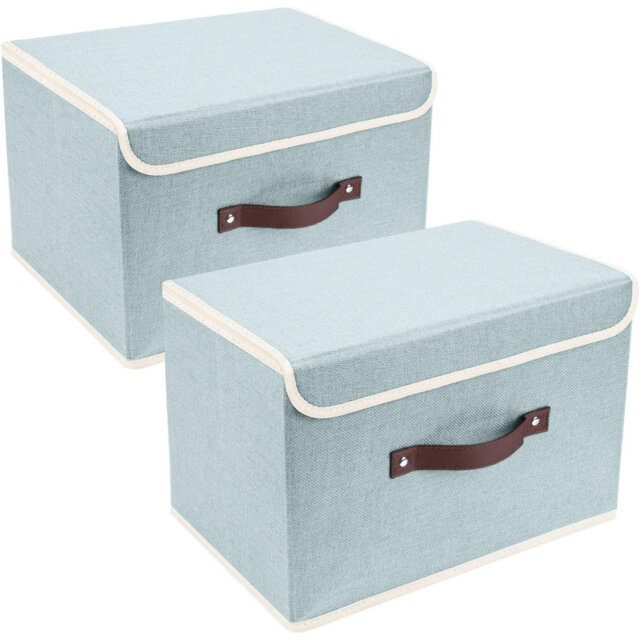 Collapsible Storage Box With Lid, Fabric Storage Box For Clothes, Wardrobe Storage, 38X25x25 Cm, Set Of 2, Grey