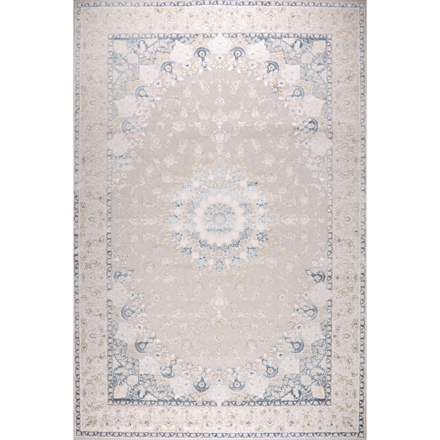 Sapphire Azure Halo Blue Grey Medallion Abstract Area Rug