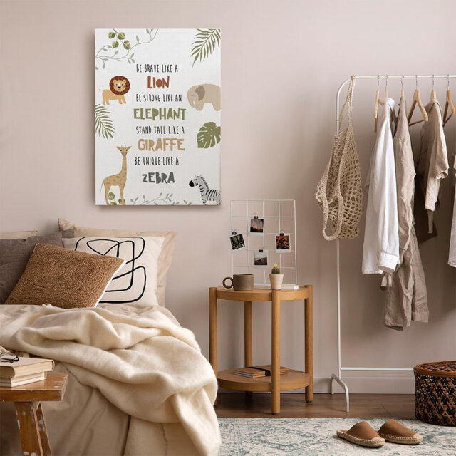 Wild Animals Nursery Canvas Wall Art 16X24inch,Nursery Wall Decor,Framed Canvas Prints Wall Art,Tropical Jungle Safari Animals Wall Art Decor For Kids