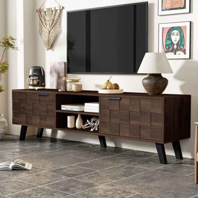 "Unfinished TV Stand for TVs up to 65"" with Fireplace Included"