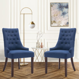Set of 2 Wingback Dining Chairs, Solid Wood Frame with Linen-Textured Upholstery & Tufted Back