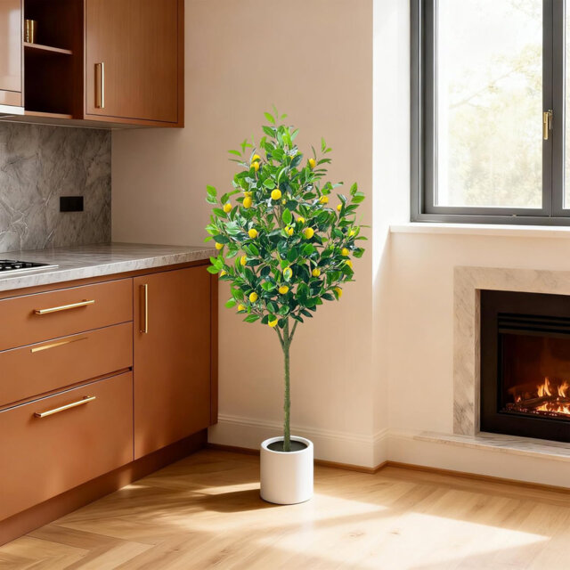 Artificial Lemon Tree 5FT Tall Faux Plant with White Pot, Faux Potted Lemons Citrus Tree for Home Office Decor Indoor Gift Large Fake Potted with Real