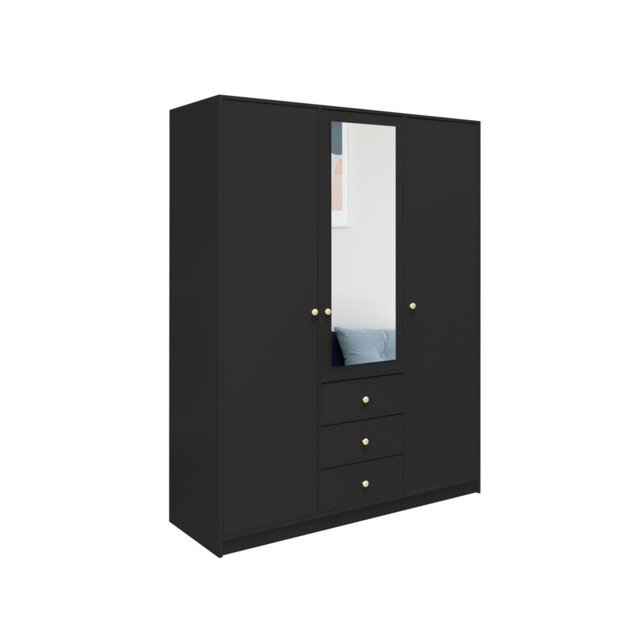Modern Black Matt Siena D3 Wardrobe 149cm - Sleek Mirror & Stylish Storage