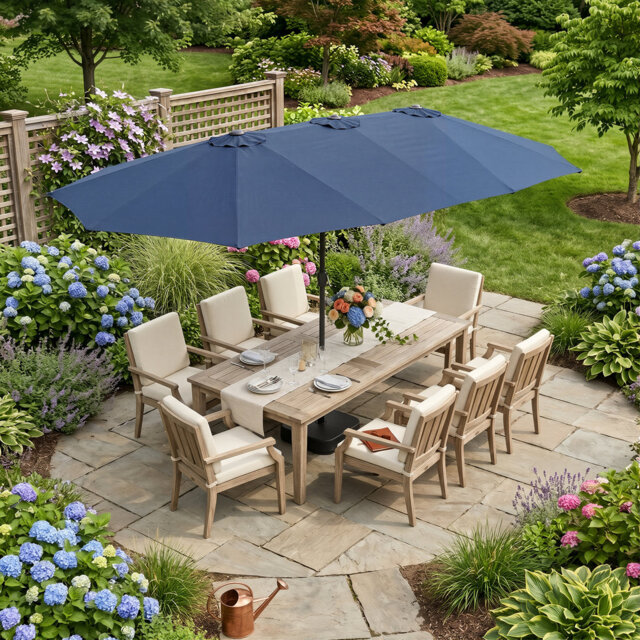 460cm LED Double-Sided Garden Parasol - Market Umbrella with 2 x 45kg Anchoring Sandbags