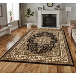 Non Slip Traditional Round Rug 120x120 cm – Turkish Polypropylene Carpet for Living Room, Bedroom & Dining Room