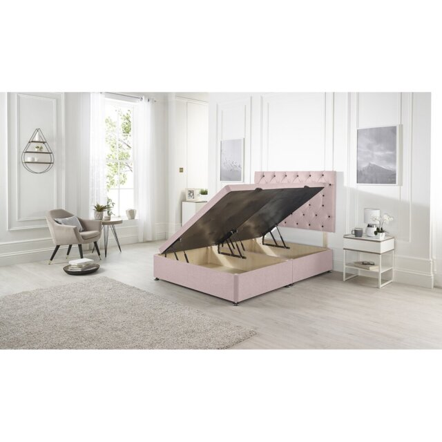 Etheral Side Opening Ottoman Storage Bed with Upholstered Headboard Plush Velvet